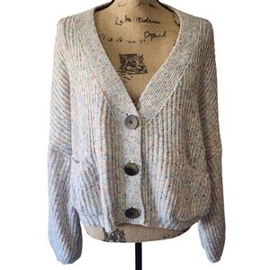 Lea & Viola button Front V-neck Cardigan Sweater Long Sleeve - Medium